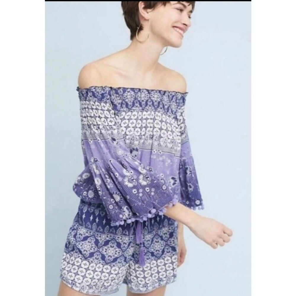 Anthropologie Raga Women’s Size S Blue Floral Romper Boho Casual Resort Summer